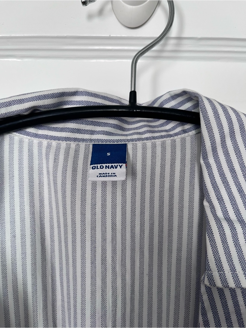 Old Navy Navy and White Vertical Stripe Midi Shirt Dress - Picture 11 of 11